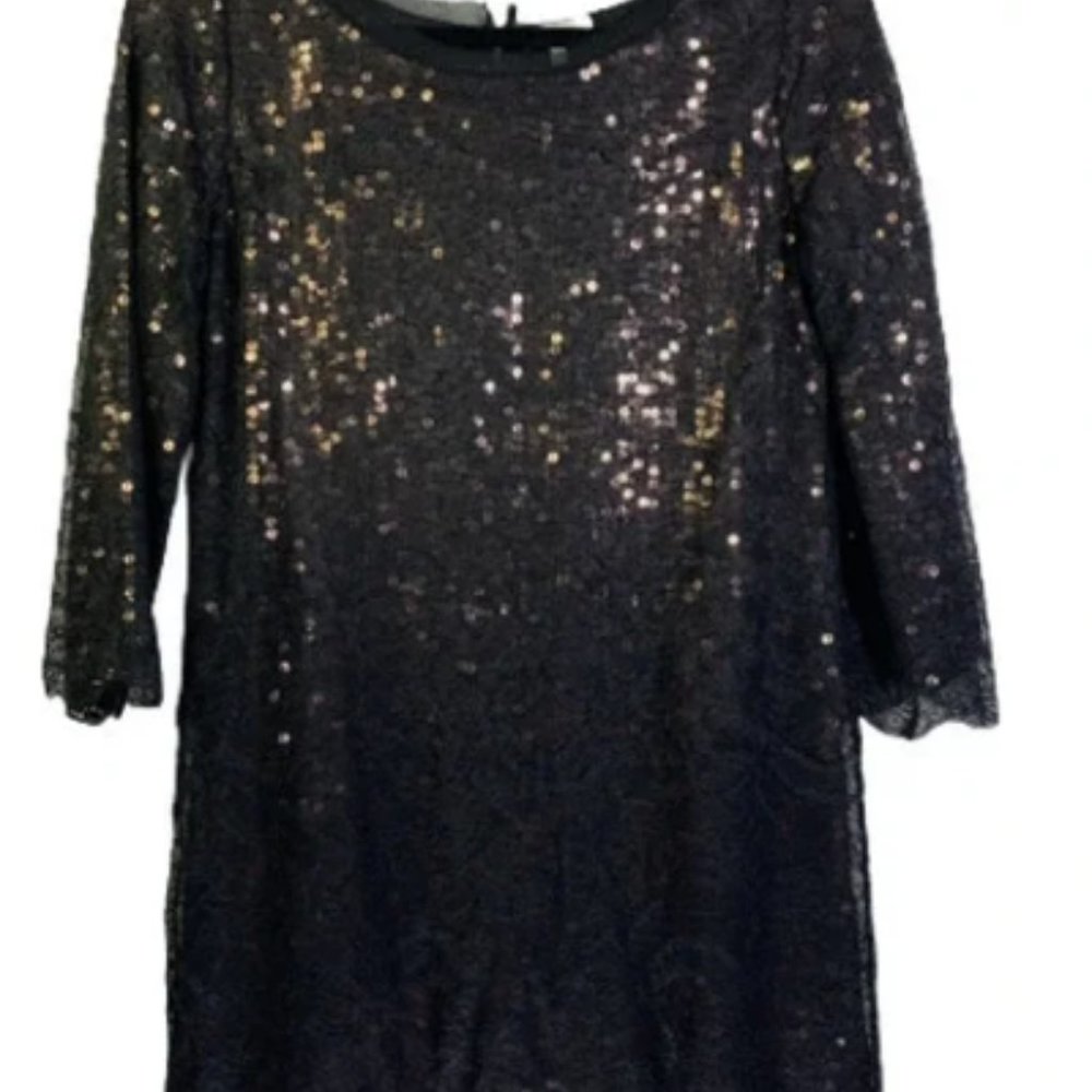 JOIE Black Lace‎ & Bronze Sequin Mini Dress